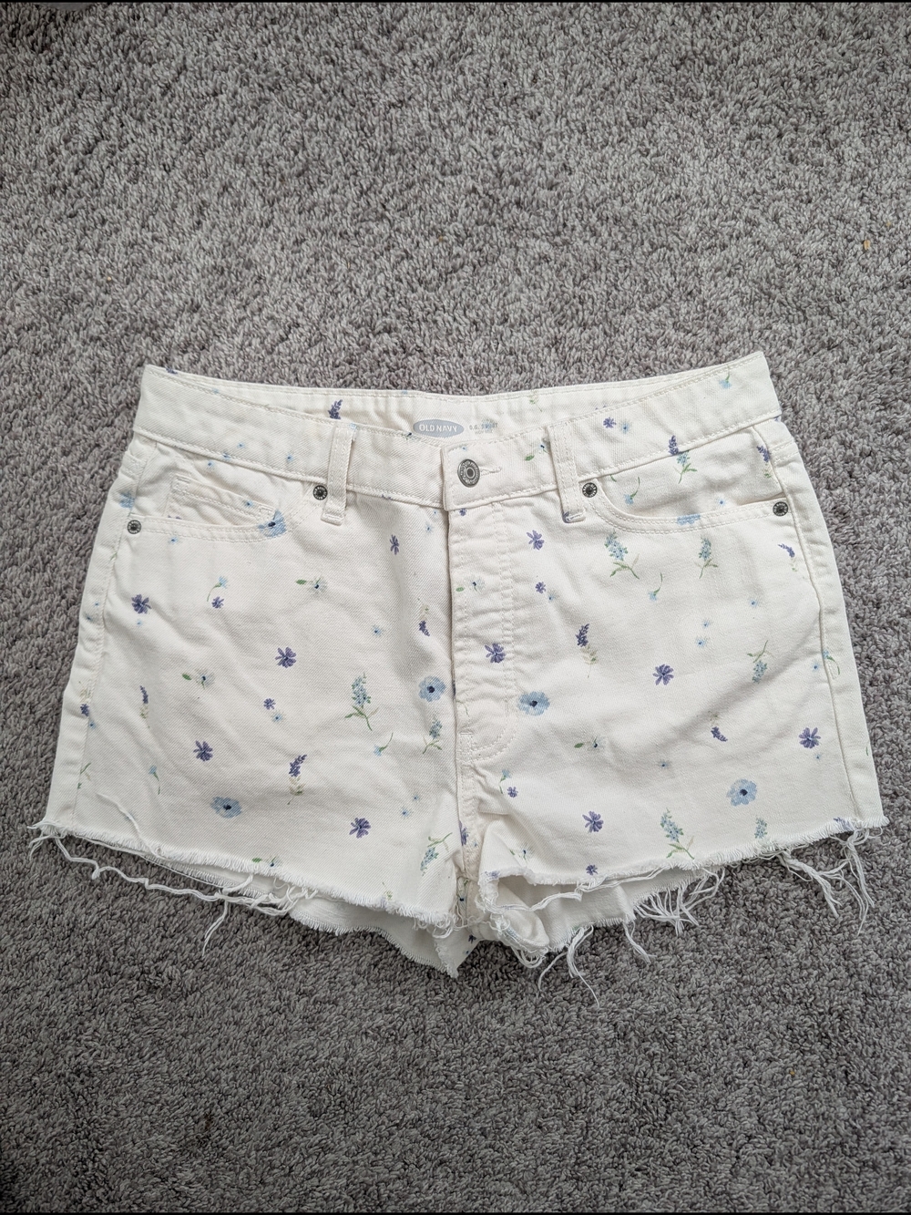 Old Navy Cream Denim Shorts with Blue & Green Floral Print